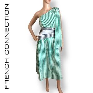 French Connection One-Shoulder Striped Dress